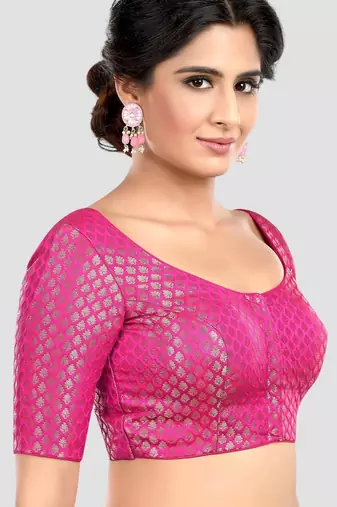 Rani brocade half sleeves padded readymade saree blouse
