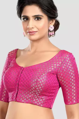 Rani brocade half sleeves padded readymade saree blouse