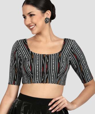 Black ikat handloom cotton padded readymade saree blouse 1