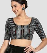 Black ikat handloom cotton padded readymade saree blouse