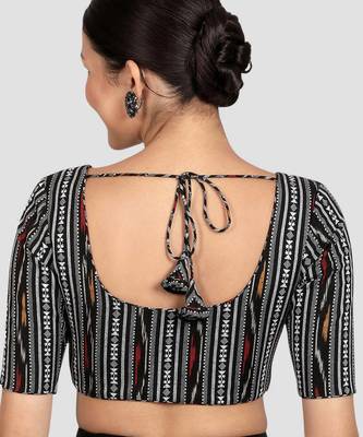 Black ikat handloom cotton padded readymade saree blouse 2