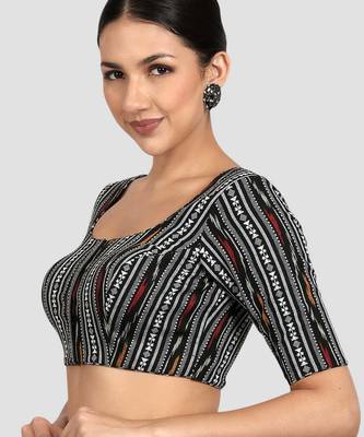 Black ikat handloom cotton padded readymade saree blouse 3