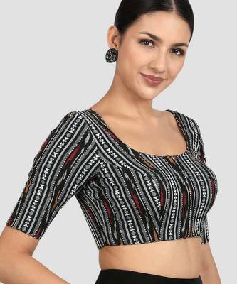 Black ikat handloom cotton padded readymade saree blouse 4