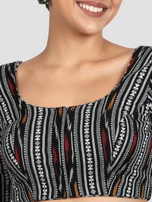 Black ikat handloom cotton padded readymade saree blouse 5