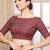 Maroon cotton ikkat print elbow sleeves boat neck readymade saree blouse