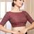 Maroon cotton ikkat print elbow sleeves boat neck readymade saree blouse