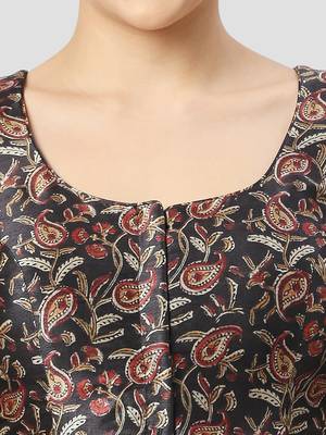 Black paisley silk printed padded round neck half sleeves readymade saree blouse 5