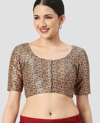 Printed padded round neck half sleeves readymade saree blouse 1