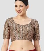 Printed padded round neck half sleeves readymade saree blouse