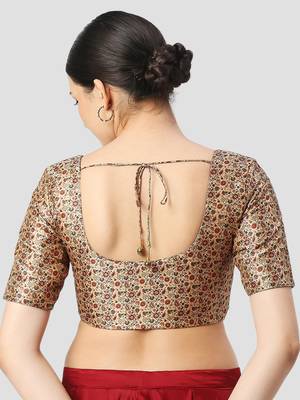 Printed padded round neck half sleeves readymade saree blouse 2