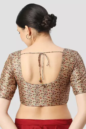 Printed padded round neck half sleeves readymade saree blouse