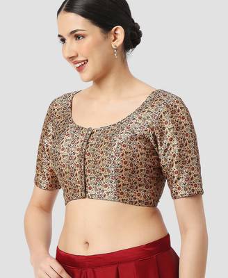 Printed padded round neck half sleeves readymade saree blouse 3