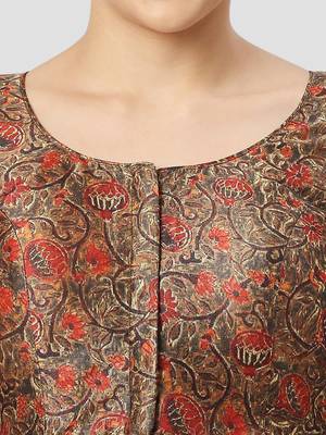 Black silk printed round neck half sleeves readymade saree blouse 5