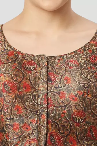 Black silk printed round neck half sleeves readymade saree blouse