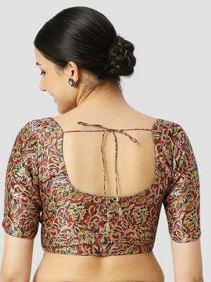 Maroon silk printed round neck half sleeves readymade saree blouse 2