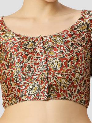 Maroon silk printed round neck half sleeves readymade saree blouse 5