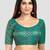 Brocade rama green elbow sleeves round neck padded readymade saree blouse