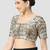 Light grey silk printed round neck half sleeves readymade saree blouse