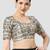 Light grey silk printed round neck half sleeves readymade saree blouse