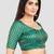 Brocade rama green elbow sleeves round neck padded readymade saree blouse