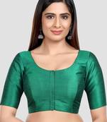 Rama green kora soilk solid readymade saree blouse with round neckline