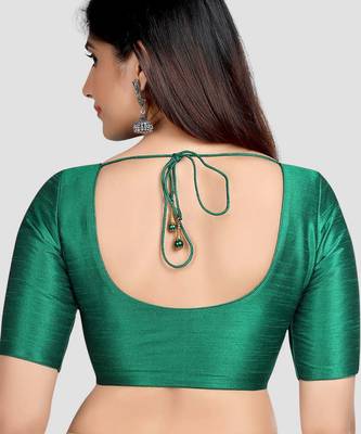 Rama green kora soilk solid readymade saree blouse with round neckline 2