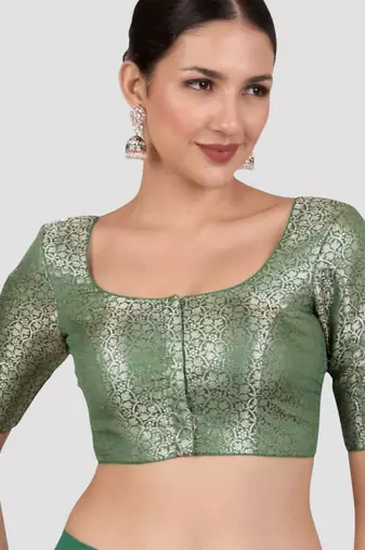 Green brocade padded saree blouse