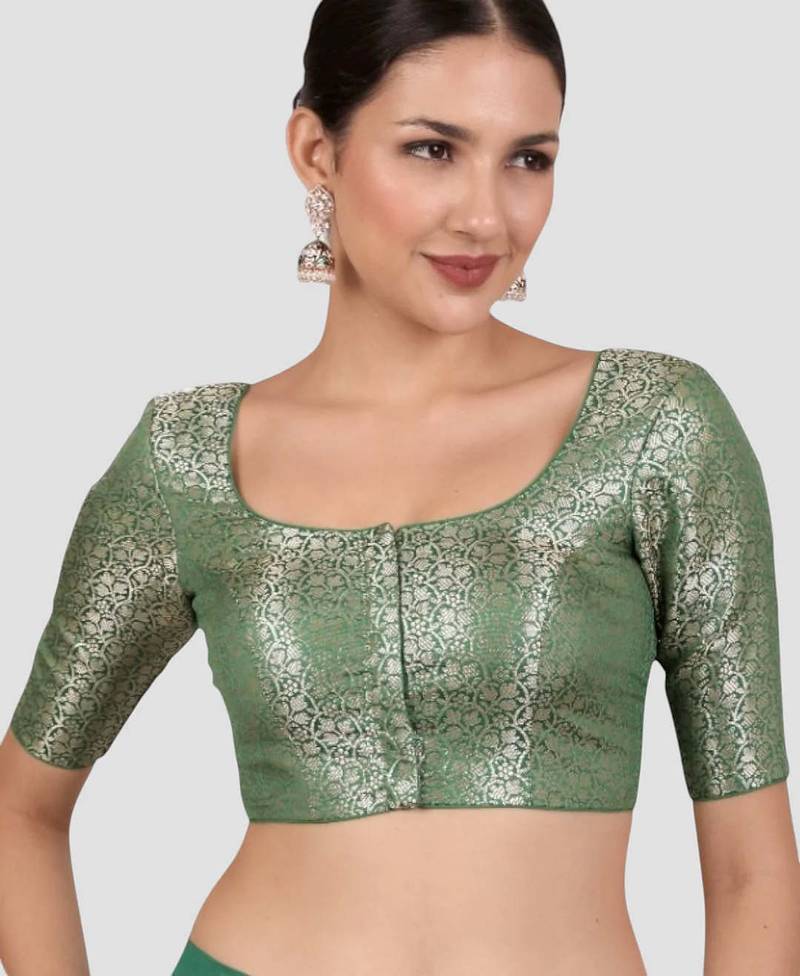 Green brocade padded saree blouse