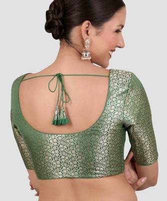 Green brocade padded saree blouse 2