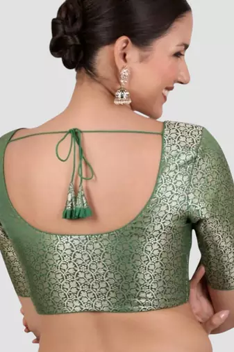 Green brocade padded saree blouse