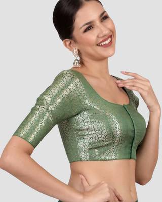 Green brocade padded saree blouse 3