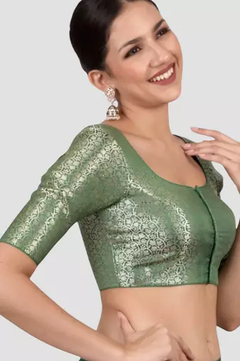 Green brocade padded saree blouse