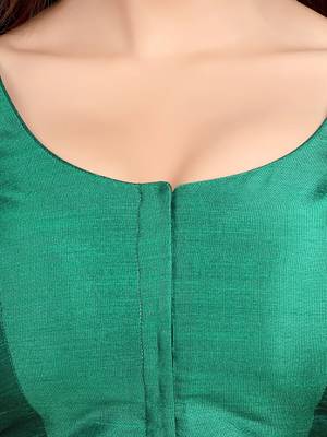 Rama green kora soilk solid readymade saree blouse with round neckline 5