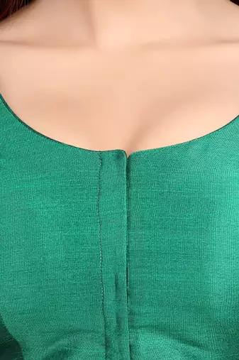 Rama green kora soilk solid readymade saree blouse with round neckline