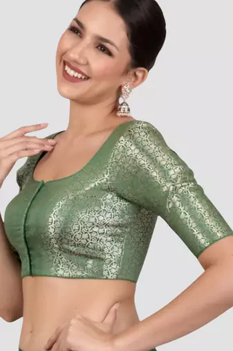 Green brocade padded saree blouse