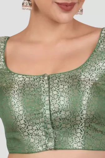 Green brocade padded saree blouse