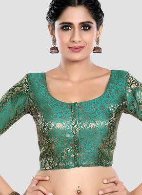 Brocade delight short sleeves padded readymade saree blouse 1