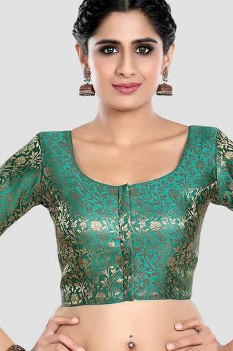 Brocade delight short sleeves padded readymade saree blouse