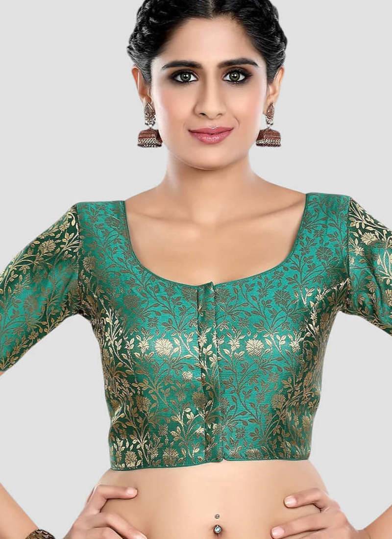 Brocade delight short sleeves padded readymade saree blouse