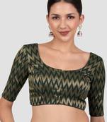 Green & gold zigzag pattern cotton readymade saree blouse