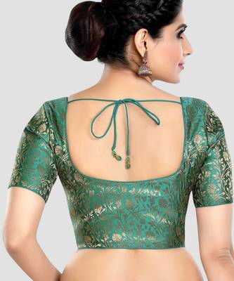 Brocade delight short sleeves padded readymade saree blouse 2