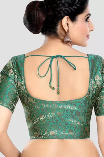 Brocade delight short sleeves padded readymade saree blouse