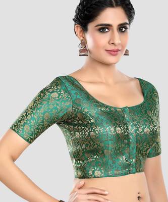 Brocade delight short sleeves padded readymade saree blouse 3