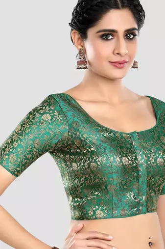 Brocade delight short sleeves padded readymade saree blouse