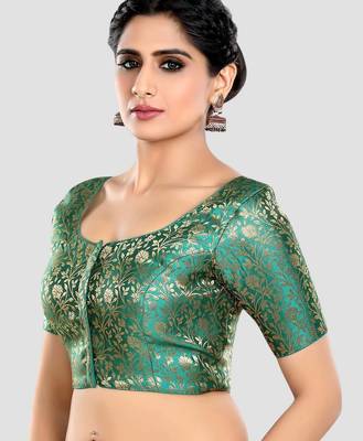 Brocade delight short sleeves padded readymade saree blouse 4