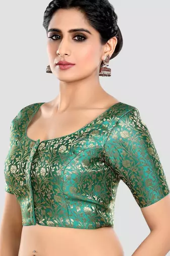Brocade delight short sleeves padded readymade saree blouse