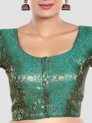 Brocade delight short sleeves padded readymade saree blouse 5