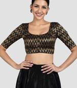 Black & gold zigzag pattern cotton readymade saree blouse