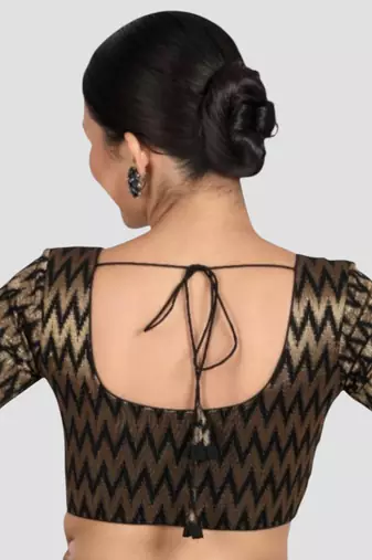 Black & gold zigzag pattern cotton readymade saree blouse