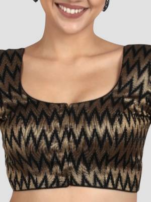 Black & gold zigzag pattern cotton readymade saree blouse 5